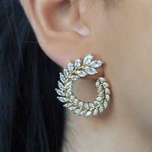 Gold / Silver Diamond Leaf Earrings, Cubic Zirconia Wreath Earring, Dainty